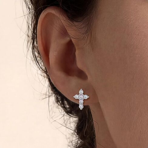 Moissanite Cross Stud Earrings, 1.27Ct, Round Cut D Color, VVS1 S925 Sterling Silver Moissanite Earrings, Valentines Anniversary Birthday Mothers Day Jewelry Christian Gifts in Saudi Arabia