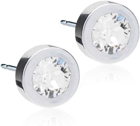 Blomdahl | Hypoallergenic | Silver Titanium Grand Bezel 8mm Crystal Stud Earrings | Best Choice For Sensitive Ears in Saudi Arabia