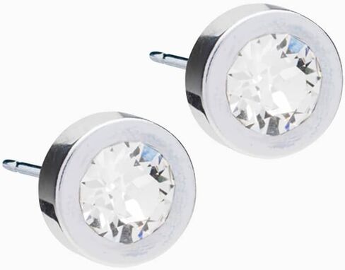 Blomdahl | Hypoallergenic | Silver Titanium Grand Bezel 8mm Crystal Stud Earrings | Best Choice For Sensitive Ears in Saudi Arabia
