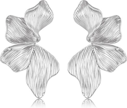 HANRESHE Lightweight Gold Silver Flower Earrings Trendy Leaf Statement Earrings Jewelry Gift in Kuwait