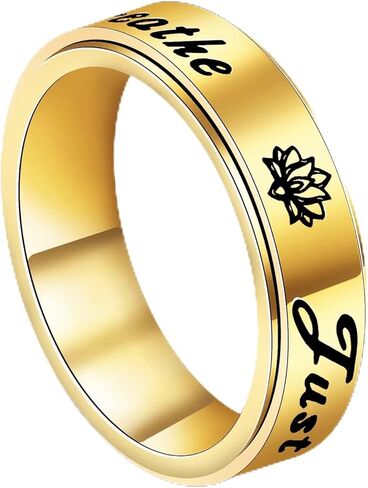 Serene Lotus Fidget Ring: Just Breathe Anxiety Spinner Ring for Women, Floral Pattern Rotating Band for Calm & Focus, 18K Gold Plated Stainless Steel Jewelry Gift in Saudi Arabia