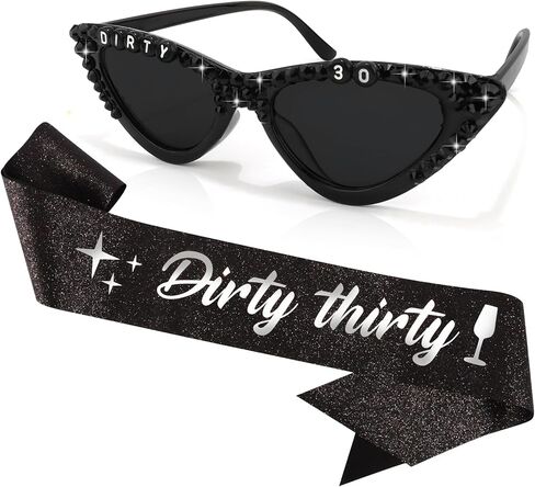 CUBACO 30 Birthday Decorations for Women, 30th Birthday Decorations for Her Gifts for 30 Year Old Woman Dirty 30 Sunglasses and Sash Party Accessories Favors Supplies for Women in Kuwait