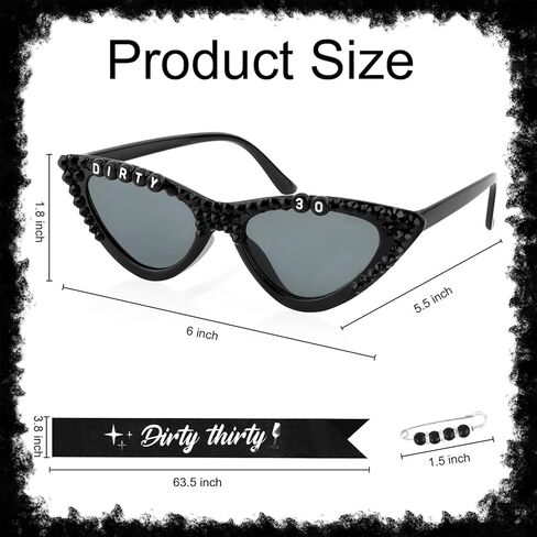 CUBACO 30 Birthday Decorations for Women, 30th Birthday Decorations for Her Gifts for 30 Year Old Woman Dirty 30 Sunglasses and Sash Party Accessories Favors Supplies for Women in Kuwait