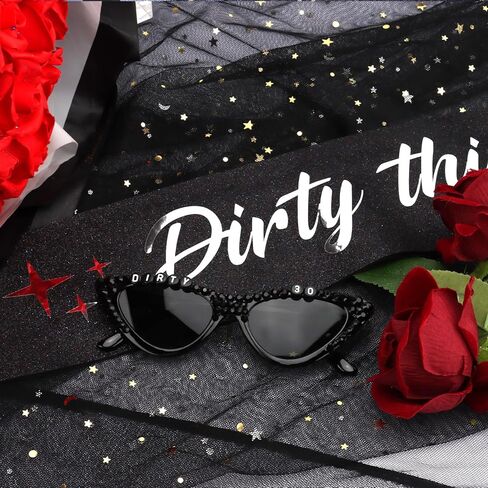 CUBACO 30 Birthday Decorations for Women, 30th Birthday Decorations for Her Gifts for 30 Year Old Woman Dirty 30 Sunglasses and Sash Party Accessories Favors Supplies for Women in Kuwait