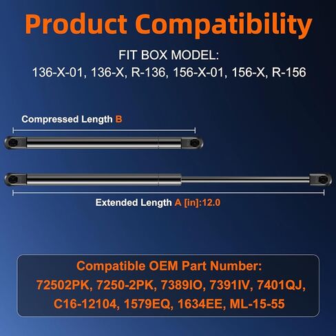 Qty (2) 21-0556-03 7472IV Weatherguard Tool Box Parts Accessories, 12IN 7250-2PK 136-3 Box Gas Shock Strut Lift Support for Weather Guard Steel and Aluminum Saddle Box. in Saudi Arabia