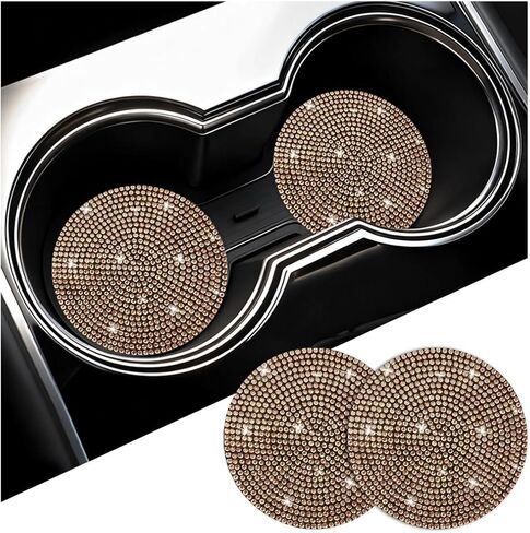 Bling Car Cup Holder Coaster, 2PCS Crystal Rhinestone Anti-Slip Shockproof Vehicle Drink Cup Mat for Women Girl, Automotive Interior Water Bottle Pad, Universal for Vehicles (Pink) in Saudi Arabia