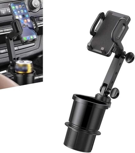 Car Cup Holder Mobile Phone Rack, Multi-Function 2 in 1 Cup Holder Expander, 360 Degrees Rotatable Automotive Phones Mount, Universal for Most Cars, Trucks, SUVs (Black) in Kuwait