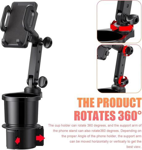Car Cup Holder Mobile Phone Rack, Multi-Function 2 in 1 Cup Holder Expander, 360 Degrees Rotatable Automotive Phones Mount, Universal for Most Cars, Trucks, SUVs (Black) in Kuwait