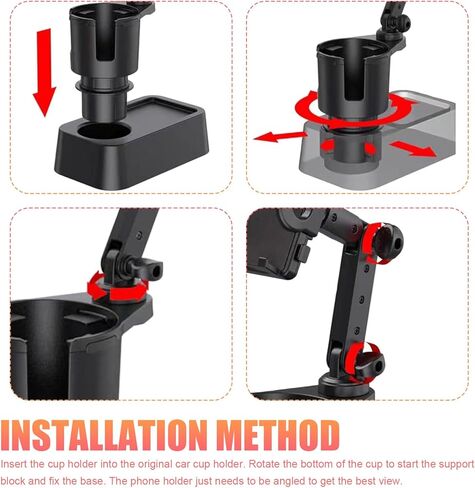 Car Cup Holder Mobile Phone Rack, Multi-Function 2 in 1 Cup Holder Expander, 360 Degrees Rotatable Automotive Phones Mount, Universal for Most Cars, Trucks, SUVs (Black) in Kuwait