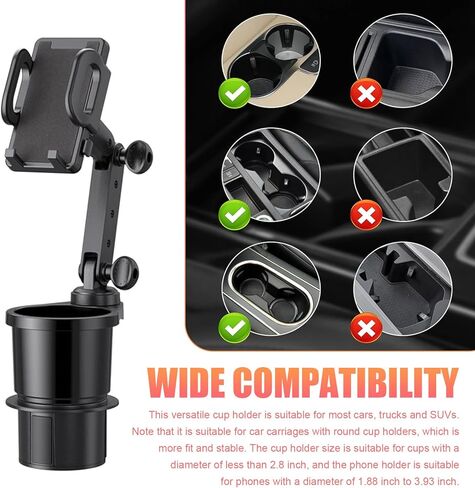 Car Cup Holder Mobile Phone Rack, Multi-Function 2 in 1 Cup Holder Expander, 360 Degrees Rotatable Automotive Phones Mount, Universal for Most Cars, Trucks, SUVs (Black) in Kuwait