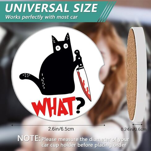 2 Pack Car Cup Holder Coasters - Black Cat Absorbent Ceramic Coaster, Car Coasters for Cup Holders, Car Interior Accessories for Women Men in Saudi Arabia