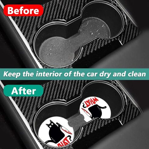 2 Pack Car Cup Holder Coasters - Black Cat Absorbent Ceramic Coaster, Car Coasters for Cup Holders, Car Interior Accessories for Women Men in Saudi Arabia