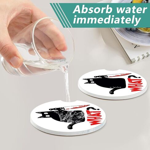 2 Pack Car Cup Holder Coasters - Black Cat Absorbent Ceramic Coaster, Car Coasters for Cup Holders, Car Interior Accessories for Women Men in Saudi Arabia