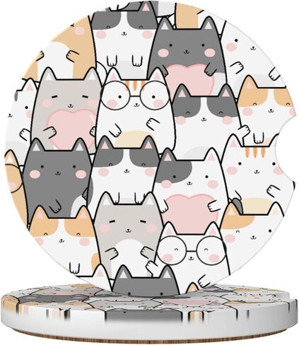 Car Coasters Polka dot for Cup Holder Absorbent Ceramic Cup Coaster 2 Pack Anti Slip Car Interior Accessories with Finger Notch Cork Base for Women Men 2.56" in Saudi Arabia