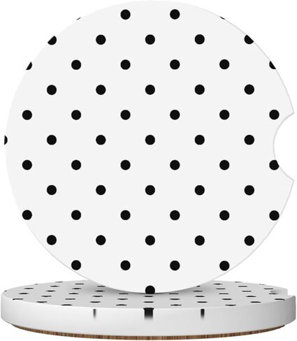Car Coasters Polka dot for Cup Holder Absorbent Ceramic Cup Coaster 2 Pack Anti Slip Car Interior Accessories with Finger Notch Cork Base for Women Men 2.56" in Saudi Arabia