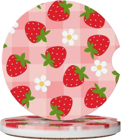 Car Coasters Polka dot for Cup Holder Absorbent Ceramic Cup Coaster 2 Pack Anti Slip Car Interior Accessories with Finger Notch Cork Base for Women Men 2.56" in Saudi Arabia