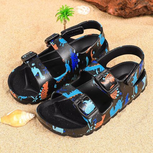Kids' Printed Two-Strap Open-Toe Sandals – Adjustable Hook & Loop Summer Beach Shoes for Children in Saudi Arabia