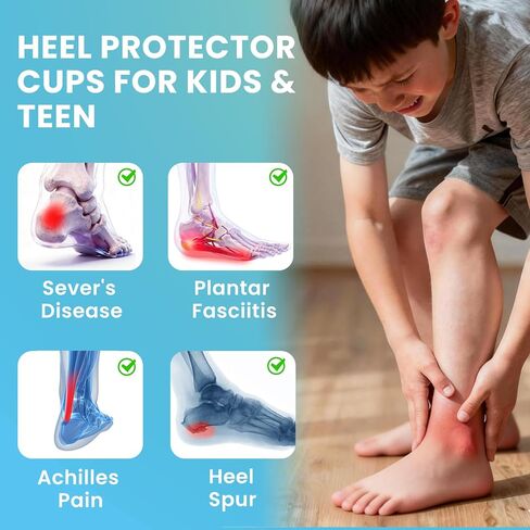 Kids Heel Protectors Cups for Shoes - Welnove Lightweight Silicone Gel Heel Cups for Child & Teen - Shoe Cushion Inserts Pads for Sever's Disease, Plantar Fasciitis, Heels Spurs (Kid's Size 3-7) in Saudi Arabia