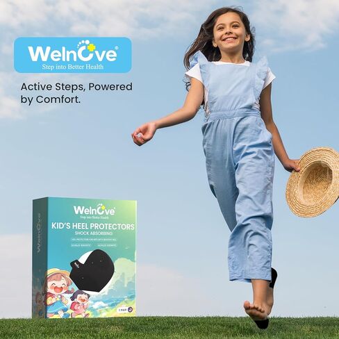 Kids Heel Protectors Cups for Shoes - Welnove Lightweight Silicone Gel Heel Cups for Child & Teen - Shoe Cushion Inserts Pads for Sever's Disease, Plantar Fasciitis, Heels Spurs (Kid's Size 3-7) in Saudi Arabia