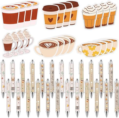 48Pcs Coffee Cup Sticky Notes Self-Stick Memo Pads Notepads&Black Ink Cute Ballpoint Pen Coffee Lovers Themed Supplies Gifts for School Office Teacher Student Employee Class Reward in Kuwait