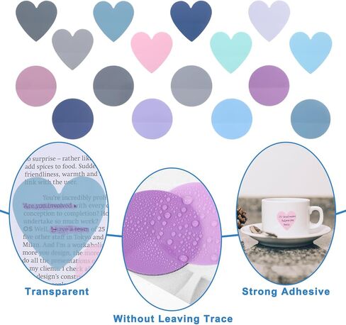 Transparent Sticky Notes Heart & Round Translucent Sticky Notes Colorful Page Flags Stickers Waterproof Index Sticker Self-Stick Book Tabs Clear Book Markers 320 Sheets in Kuwait