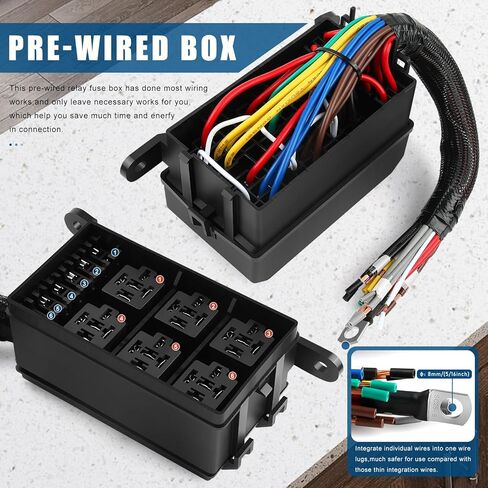صندوق ترحيل Delgada 12 فولت 6 فتحات صندوق ترحيل الصمامات المقاوم للماء 6 طرق 12 AWG سلكي مسبقًا مع طرف من النوع O (5/16 بوصة) حامل فيوز شفرة ATC/ATO للسيارات البحرية RV in Kuwait