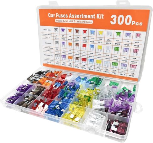 300 PCS Car Fuse Assortment Kit, Micro & Mini & Standard Automotive Blade Fuse Kit(2A/3A/5A/7.5A/10A/15A/20A/25A/30A/35A/40A), Blade Fuses Replacement for RV Camper Boat Truck in Kuwait