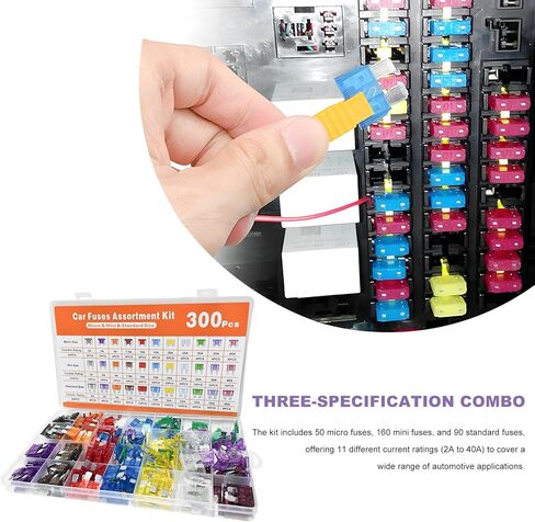 300 PCS Car Fuse Assortment Kit, Micro & Mini & Standard Automotive Blade Fuse Kit(2A/3A/5A/7.5A/10A/15A/20A/25A/30A/35A/40A), Blade Fuses Replacement for RV Camper Boat Truck in Kuwait