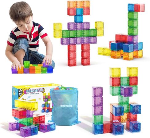 48PCS Magnetic Blocks - 1.38 inch Building Blocks for Toddlers, STEM Building Toys for Kids, Montessori Toys for 2 3 4 5 6+ Year Old, Magnet Sensory Travel Toys Christmas Birthday Gifts for Boys Girls in Kuwait