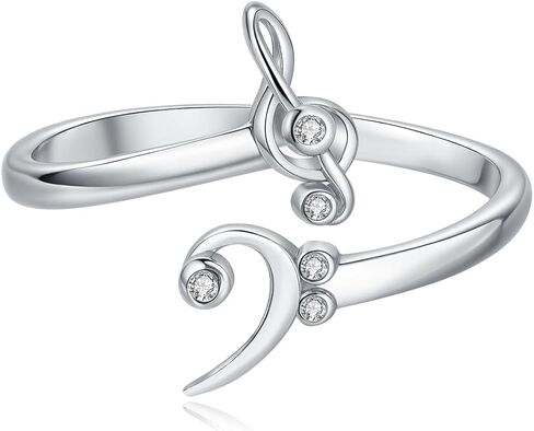 925 Sterling Silver Music Note Ring Adjustable Musical Treble Bass Clef Jewelry Gifts Ideas for Music Lovers Women Musician Students in Kuwait