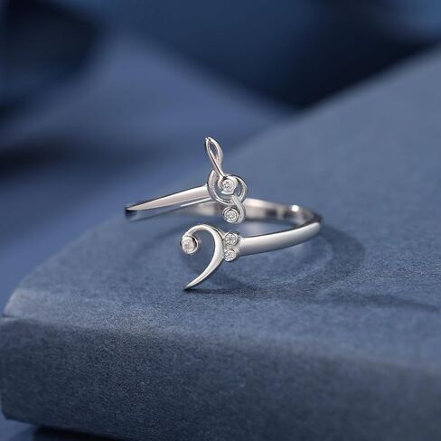 925 Sterling Silver Music Note Ring Adjustable Musical Treble Bass Clef Jewelry Gifts Ideas for Music Lovers Women Musician Students in Kuwait