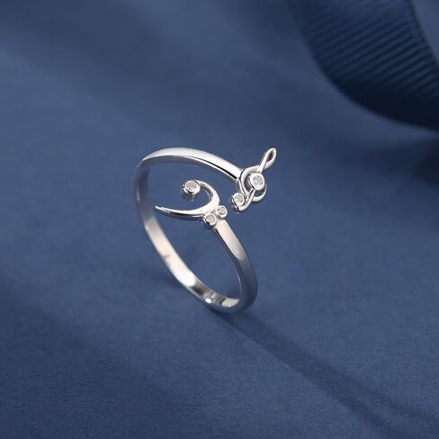 925 Sterling Silver Music Note Ring Adjustable Musical Treble Bass Clef Jewelry Gifts Ideas for Music Lovers Women Musician Students in Kuwait