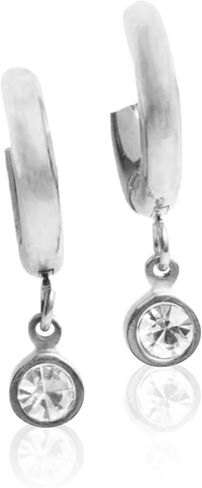 | Hypoallergenic Earrings | Titanium Offshore April Huggie Earrings | Chain and Crystal Detail, Silver Finish |Titanium Huggie Earrings | Gold Huggie for Women, Sensitive Ears, Earring Set in Saudi Arabia