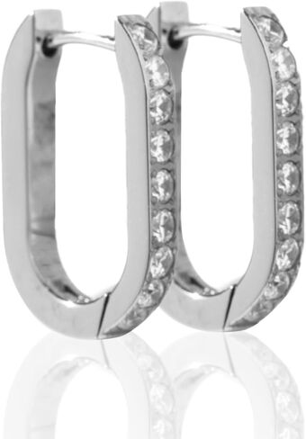 | Hypoallergenic Earrings | Titanium Offshore April Huggie Earrings | Chain and Crystal Detail, Silver Finish |Titanium Huggie Earrings | Gold Huggie for Women, Sensitive Ears, Earring Set in Saudi Arabia