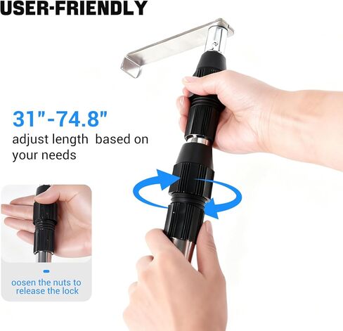 أداة Grabber Reacher، أداة التقاط Reacher Grabber بطول 6.3 قدم لشاحنات الالتقاط الثقيلة والإكسسوارات والمزيد من عمود التلسكوب مع خطافين - أسود in Kuwait