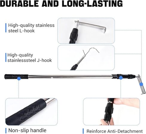 أداة Grabber Reacher، أداة التقاط Reacher Grabber بطول 6.3 قدم لشاحنات الالتقاط الثقيلة والإكسسوارات والمزيد من عمود التلسكوب مع خطافين - أسود in Kuwait