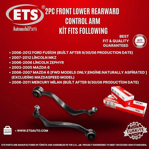 ETS 2 قطعة ذراع التحكم الأمامي الأيسر والأيمن السفلي الخلفي ومجموعة تجميع وصلة كروية K620492 K620493 يناسب Mazda 6 2003-2007، Ford Fusion 2006-2012، Lincoln MKZ 2007-2012، Mercury Milan 2006-2011 in Kuwait