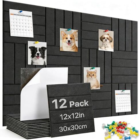 لوحة إعلانات كبيرة مقاس 48 بوصة × 36 بوصة، بديل لوحة الفلين الكبيرة، بلاط لوحة الإعلانات اللباد مع 35 دبوس دفع، 12 حزمة من بلاط الفلين اللباد مع لاصق ذاتي للوحة دبوس المكتب، المنزل والفصول الدراسية in Kuwait