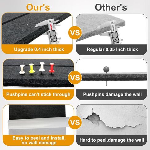 لوحة إعلانات كبيرة مقاس 48 بوصة × 36 بوصة، بديل لوحة الفلين الكبيرة، بلاط لوحة الإعلانات اللباد مع 35 دبوس دفع، 12 حزمة من بلاط الفلين اللباد مع لاصق ذاتي للوحة دبوس المكتب، المنزل والفصول الدراسية in Kuwait