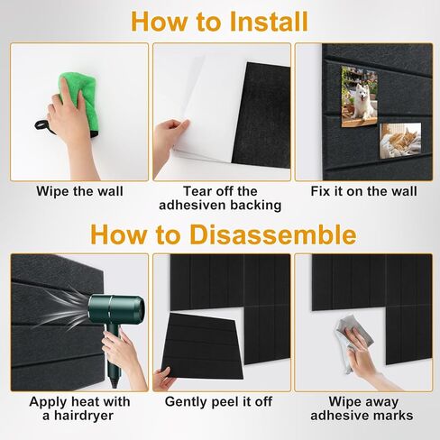 لوحة إعلانات كبيرة مقاس 48 بوصة × 36 بوصة، بديل لوحة الفلين الكبيرة، بلاط لوحة الإعلانات اللباد مع 35 دبوس دفع، 12 حزمة من بلاط الفلين اللباد مع لاصق ذاتي للوحة دبوس المكتب، المنزل والفصول الدراسية in Kuwait