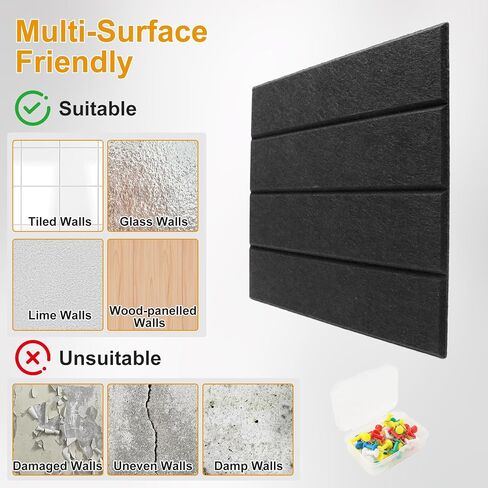 لوحة إعلانات كبيرة مقاس 48 بوصة × 36 بوصة، بديل لوحة الفلين الكبيرة، بلاط لوحة الإعلانات اللباد مع 35 دبوس دفع، 12 حزمة من بلاط الفلين اللباد مع لاصق ذاتي للوحة دبوس المكتب، المنزل والفصول الدراسية in Kuwait