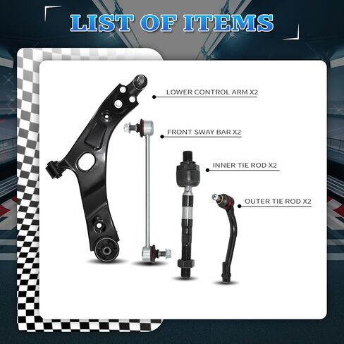 POWERGEAR Control Arms, 8Pcs Front Lower Control Arm With Ball Joint Sway Bar Inner & Outer Tie Rods Suspension Kit Compatible With 2010-2013 Hyundai Tucson, 2011-2013 Kia Sportage in Saudi Arabia