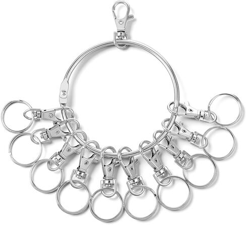 حلقة مفاتيح كبيرة، حامل منظم مفاتيح بحلقة معدنية محمولة مع 10 مشابك دوارة وحلقات مفاتيح كبيرة للاستخدام في المستودعات والمكتب والمدرسة والمنزل، فضي in Kuwait