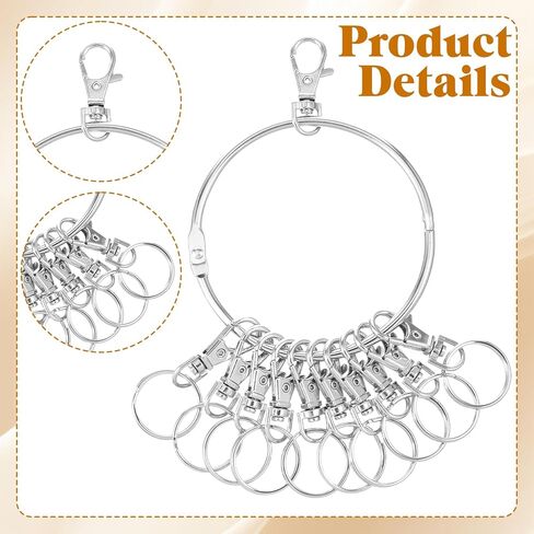 حلقة مفاتيح كبيرة، حامل منظم مفاتيح بحلقة معدنية محمولة مع 10 مشابك دوارة وحلقات مفاتيح كبيرة للاستخدام في المستودعات والمكتب والمدرسة والمنزل، فضي in Kuwait