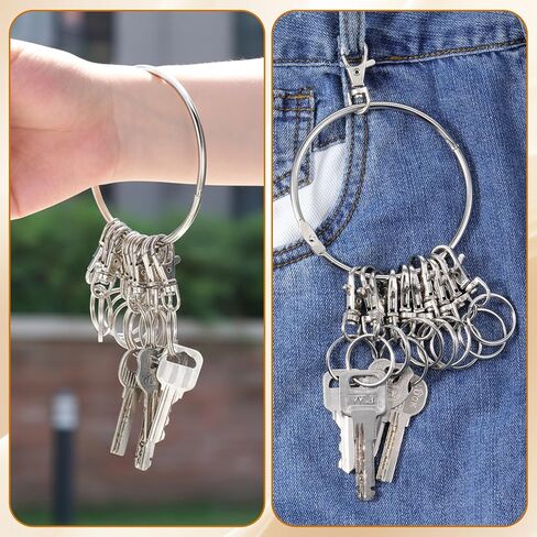 حلقة مفاتيح كبيرة، حامل منظم مفاتيح بحلقة معدنية محمولة مع 10 مشابك دوارة وحلقات مفاتيح كبيرة للاستخدام في المستودعات والمكتب والمدرسة والمنزل، فضي in Kuwait