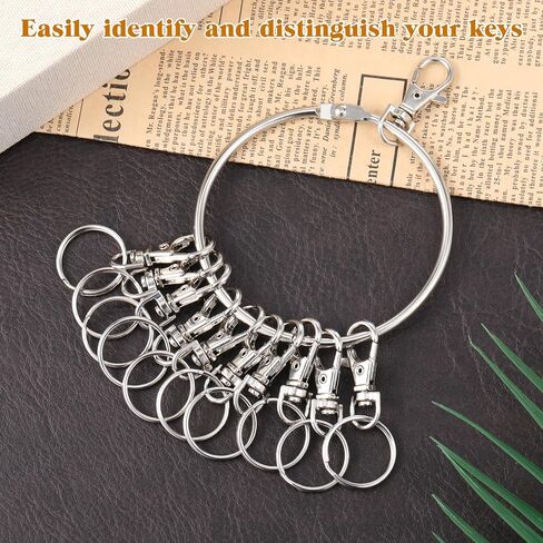 حلقة مفاتيح كبيرة، حامل منظم مفاتيح بحلقة معدنية محمولة مع 10 مشابك دوارة وحلقات مفاتيح كبيرة للاستخدام في المستودعات والمكتب والمدرسة والمنزل، فضي in Kuwait