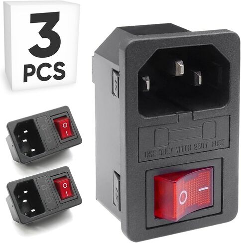 وحدة مدخل طاقة تيار متردد مثبتة على لوحة مكونة من 3 قطع مع صمامات ومفتاح متأرجح وضوء أحمر، مقبس IEC C14 بقدرة 250 فولت 10 أمبير، تركيب إضافي للحاوية الكهربائية in Kuwait