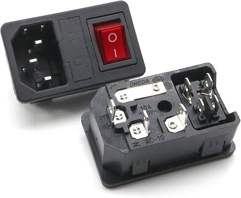 وحدة مدخل طاقة تيار متردد مثبتة على لوحة مكونة من 3 قطع مع صمامات ومفتاح متأرجح وضوء أحمر، مقبس IEC C14 بقدرة 250 فولت 10 أمبير، تركيب إضافي للحاوية الكهربائية in Kuwait