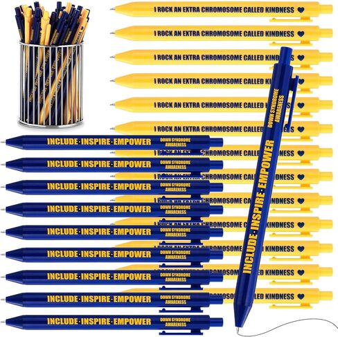 50 Pcs Down Syndrome Pens Bulk Down Syndrome Awareness Party Blue and Yellow Themed Party Decorations Ballpoint Pen for Prizes Office Gifts Social Public Charity Campaign Supplies in Saudi Arabia
