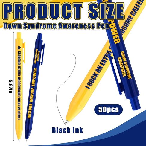 50 Pcs Down Syndrome Pens Bulk Down Syndrome Awareness Party Blue and Yellow Themed Party Decorations Ballpoint Pen for Prizes Office Gifts Social Public Charity Campaign Supplies in Saudi Arabia